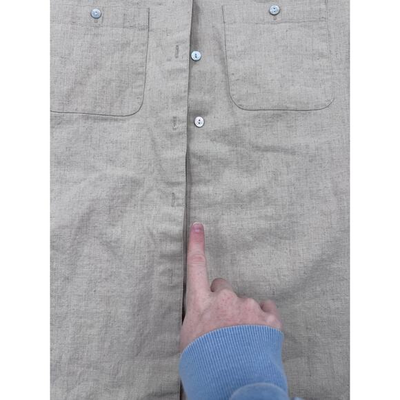 Linen Button Down Short Sleeve Shirt Womens‎ Neutral cleangirl - Picture 3 of 4